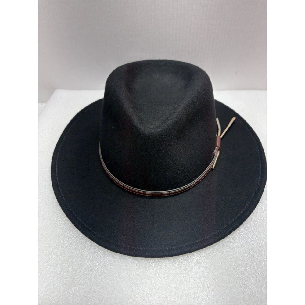 Stetson Bozeman Crushable Black Felt Hat Leather Band EUC Mens XL